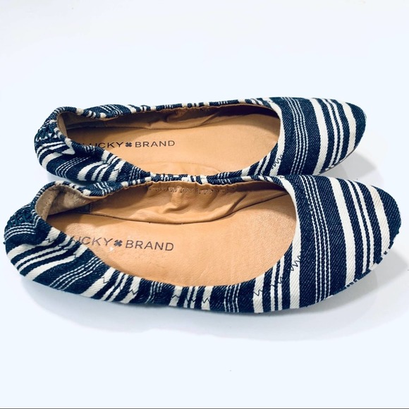 Lucky Brand Emmie Striped Blue White Ballet Flats - Picture 1 of 6